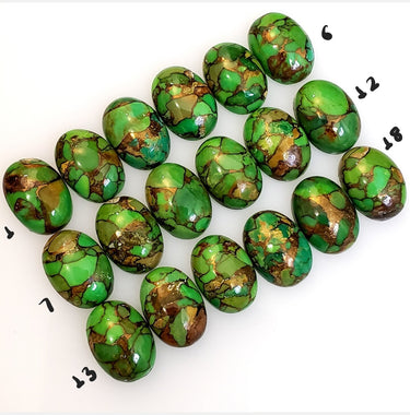 Green Mojave Copper Turquoise Cabochons 14x10mm each